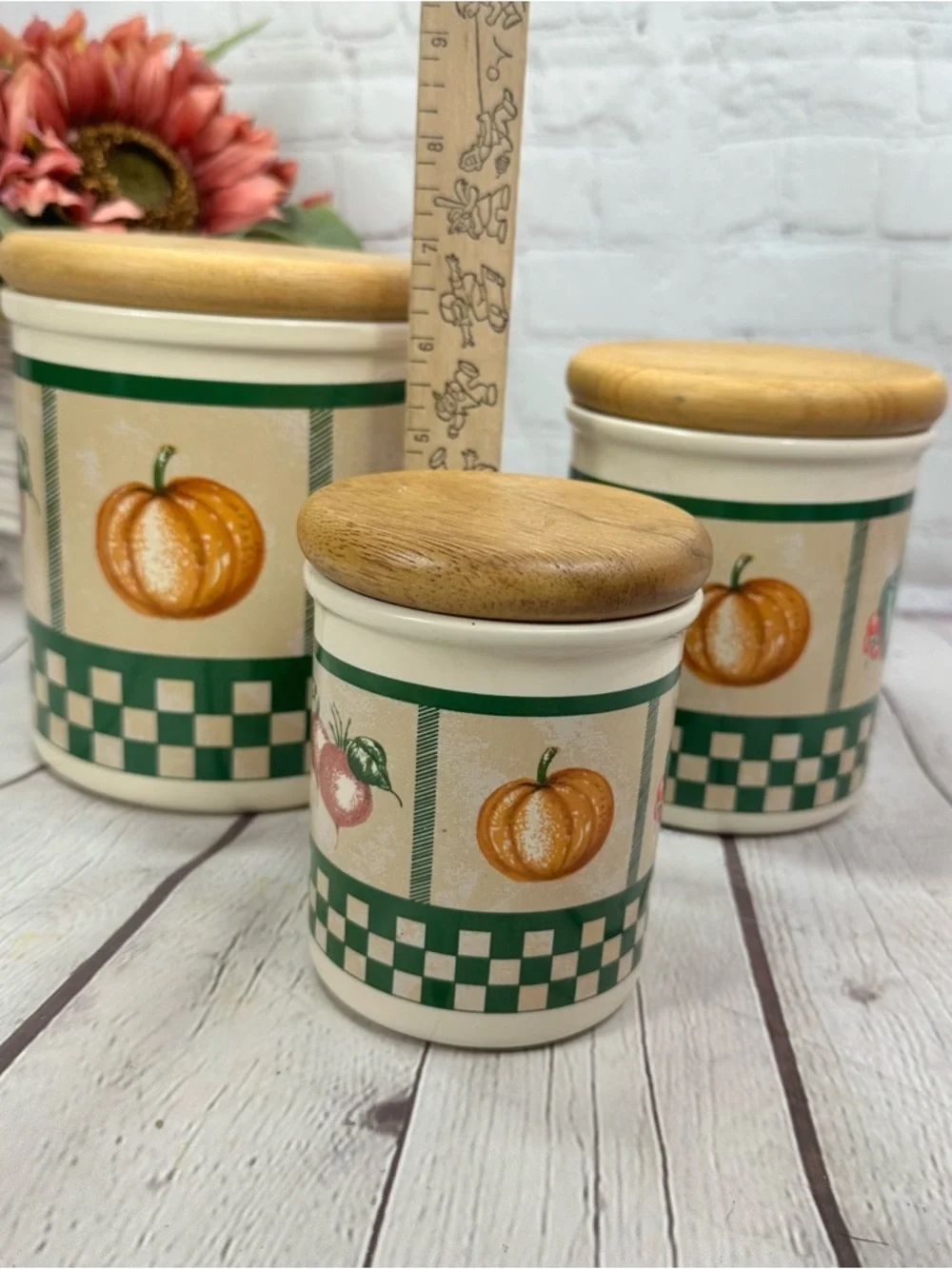 vtg Himark vegetable medley Canister Set 3pc cottage country farmhouse 90s retro